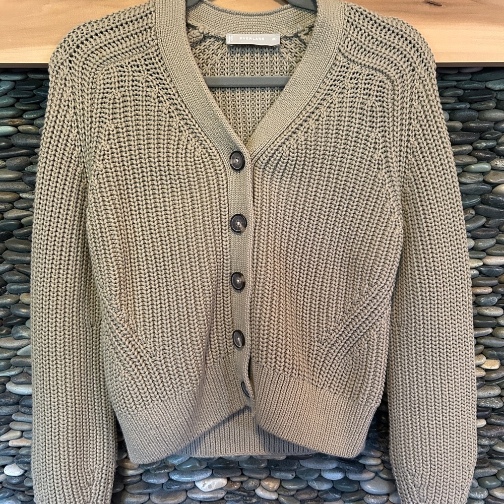 Everlane Khaki Button-Up Cardigan